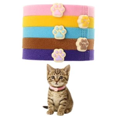 Imagem de GoldTiger Conjunto de coleira de gatinho recém-nascido com estampa de pata fofa - pacote com 5, comprimento total 23 cm