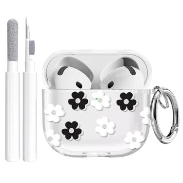 Imagem de Maxjoy Capa de silicone para Apple Airpods 4ª geração (2024), capa de silicone com kit de limpeza e chaveiro compatível com Airpods 4 capa para mulheres, homens, girassóis pretos e brancos