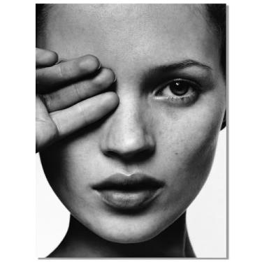 Imagem de Arte de parede de luxo na moda - pôster retrô para mulher cobrindo um olho para decoração de parede de quarto de meninas - vintage feminista preto e branco arte impressão em tela imagem para