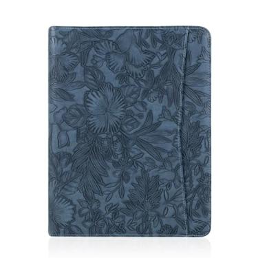 Imagem de Pasta de zíper empresarial, pasta com zíper de 3 anéis, pasta de couro PU, pasta planejadora A4 com bolso para laptop, pasta profissional de couro ultrafino, azul escuro em relevo.