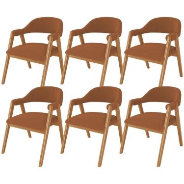 Imagem de Kit 06 Cadeiras De Jantar E Estar Living Estofada Nadja L02 Bouclê Terracota - Lyam Decor
