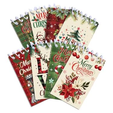 Imagem de JOINFANXIN Pacote com 8 mini blocos de notas espirais com tema natalino, pequenos cadernos de Natal, boneco de neve, Papai Noel, padrão de Natal, para festa de inverno, crianças, escola, festa