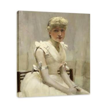 Imagem de Retrato de uma jovem senhora John Lavery Irish Realist Portrait & War Scenes Impressão em tela – Arte de parede vintage para casa emoldurada 39,98 x 48 cm