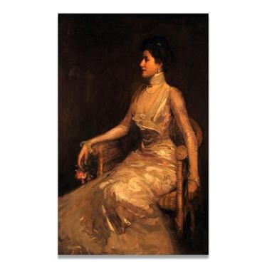 Imagem de La Dame Aux Perles John Lavery Impressão em tela de retrato realista irlandês e cenas de guerra – Arte de parede doméstica vintage 60 x 96 cm sem moldura