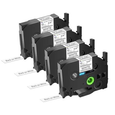 Imagem de KCMYTONER Pacote com 4 cabos de identificação flexíveis Brother Ptouch TZe-FX231 TZ-FX231 TZe TZ Tape 12 mm 0,47 polegadas preto sobre branco para PT-D220 PT-D210 PT-H110 PT-D200 PT-D400 PT-D410