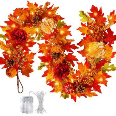 Imagem de Fall Garland ICX de 6 pés com luzes, abóboras, frutas vermelhas e folh