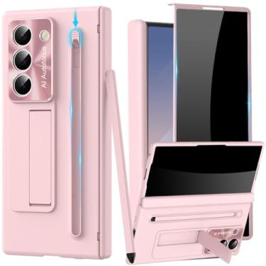 Imagem de YQODSZ Capa para Samsung Galaxy Z Fold 6 com suporte para caneta S e Stylus, Z Fold 6 capa fina de corpo inteiro com protetor de tela de privacidade, suporte, protetor de câmera, antiespião, capa