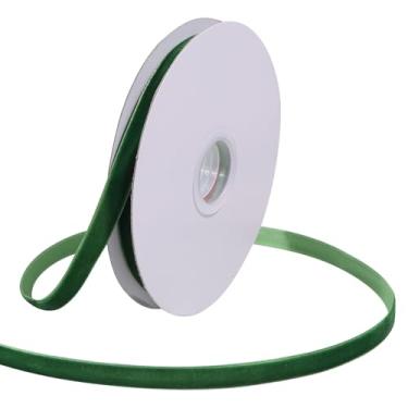 Imagem de Loomesh Fita de veludo verde para embrulho de presente, fita de veludo vintage de tecido fino de rosto único de 0,9 cm para artesanato, cabelo, guirlanda de casamento, decorações de árvore de Natal