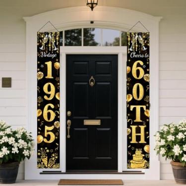 Imagem de Vintage 1965 Ouro Preto 60º Aniversário Porta Banner Elegante Cheers to 60th Birthday Decor Banner Preto Dourado para Mulheres, Placa de Fundo de Varanda, Decoração de Suprimentos de Celebração Marco