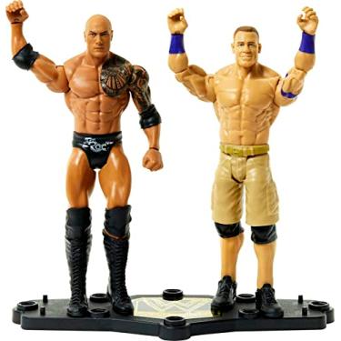 Imagem de WWE série campeonato pack 2 figuras The Rock vs John Cena, figuras de ação articuladas de luta livre com acessórios, brinquedo + 6 anos (Mattel HDM13)