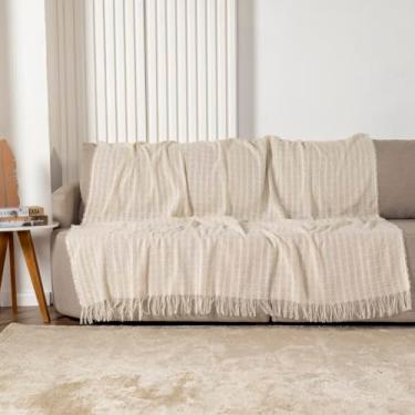Imagem de Manta Xale P/Sofá 100% Algodão com Franja Decorativa (Marfim, 1,7m x 2,4m)