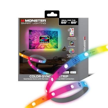 Imagem de Monster Faixa de luz LED retroiluminada para TV com caixa de sincronização de cores HDMI para TVs de até 215 cm, Smart Wi-Fi RGB + IC Color Flow, funciona com Razer Chroma, Alexa, Google, Siri, modo