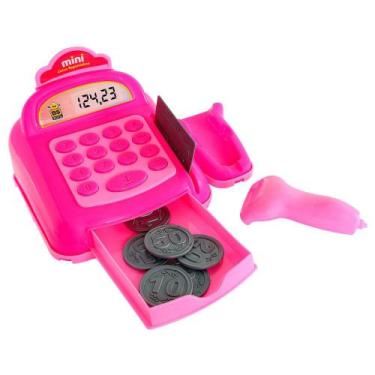 Imagem de Mini Caixa Registradora Rosa com Moedas, Cartão e Bip Sortido - BS Toy