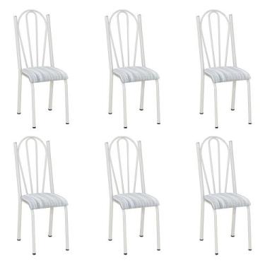Imagem de Kit 6 Cadeiras de Cozinha Alasca Estampado Linho Pés de Ferro Branco -