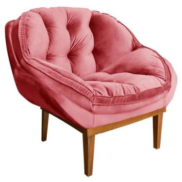 Imagem de Poltrona Decorativa Marcela Veludo Rosa Base Madeira Castanho - Pallaz