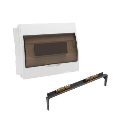 Imagem de Kit Quadro Distribuição Embutir para 12 Disjuntores e Barramento Strah
