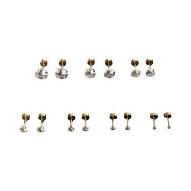 Imagem de Brincos Femininos com Tarracha Plana - 7 Pares de Aço Inoxidável com Z