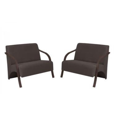 Imagem de Kit 2 Poltronas Namoradeira 2 Lugares Vênus D Salla Suede Braço Madeir