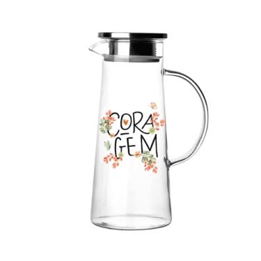 Imagem de 1 Jarra Vidro 1.3L Com Tampa Inox Item Personalizado C/Frases e Flores Impressão de Qualidade Não Desbota Ideal P/Mesa Posta Criativa (CORAGEM)