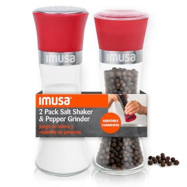 Imagem de Conjunto de moedor de sal e pimenta IMUSA – Conjunto de 2 unidades de saleiro de vidro e moedor de pimenta, moedor de pimenta com núcleo de cerâmica ajustável manual, capacidade de 170 g, conjunto de