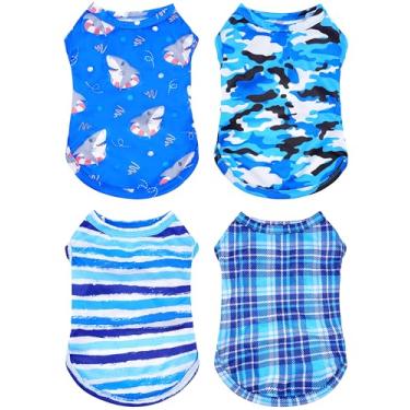 Imagem de PET SHOW Pacote com 4 camisetas para cães com estampa de osso de pata colete macio, leve, sem mangas, gatos, cachorrinhos, camiseta regata para cães pequenos, médios, branca, preta, rosa, azul (Médio,