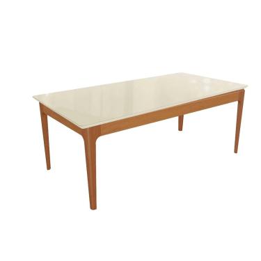 Imagem de Mesa p/ Cozinha Mira Madeira Maciça c/ Tampo Madeirado c/ Vidro 200x100cm Carvalho/Off...