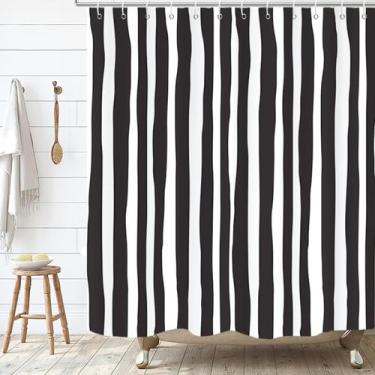 Imagem de Cortina de chuveiro GKLEASG preto e branco listrada 180x180cm