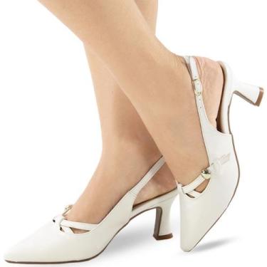 Imagem de Scarpin Slingback Re&Ton Moderno Salto Baixo SC18, Branco, 37