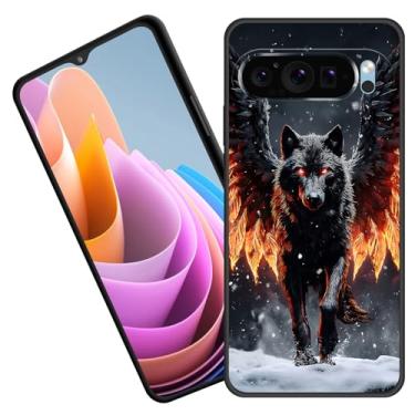 Imagem de BFUKVOU Capa protetora para Pixel 10 Pro XL, borracha de silicone macio premium para Google Pixel 10 Pro XL 6,8 polegadas 2025, lobo alado com olhos de fogo