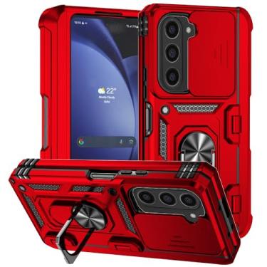 Imagem de Yarxiawin Capa de telefone para Samsung Z Fold 6 com suporte de anel protetor de lente de câmera capa deslizante preta à prova de choque Samsung Galaxy Z Fold 6 capa resistente resistente com slot