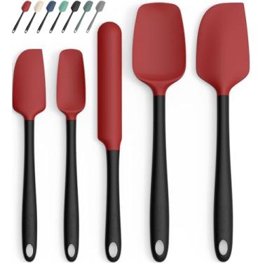 Imagem de Coukre Conjunto de 5 espátulas de silicone, alta resistência ao calor, silicone de grau alimentício, cabo reforçado estendido atualizado, seguro para lava-louças, para assar, cozinhar (vermelho preto