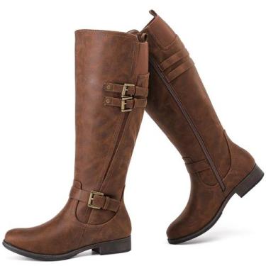 Imagem de Botas de cano alto Ruiee Fashion, bico redondo, salto baixo, mulheres 