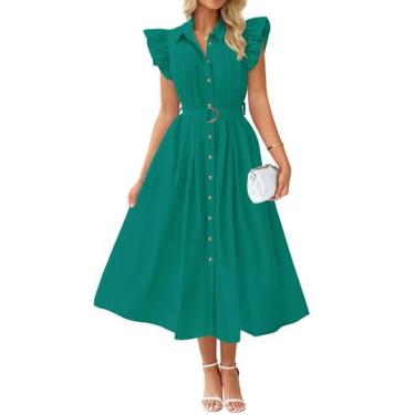 Imagem de Vestido feminino ZESICA, verão 2025, botão boho, decote em V, verde