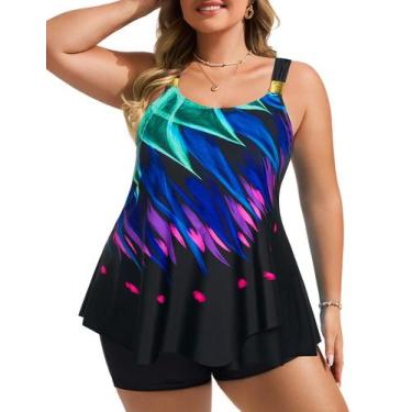 Imagem de Fatos de banho Hanna Nikole Plus Size Tankini 2025 com flores colorida