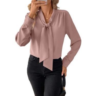 Imagem de Blusa feminina Astylish, casual, manga comprida, gravata borboleta, go