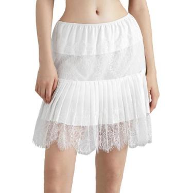 Imagem de Saia Sawden Lace Ruffle Mini Half Slip em camadas branca S