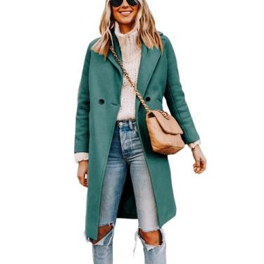 Imagem de Pea Trench Coat Tanming, mistura de lã feminina, azul-petróleo, tamanh