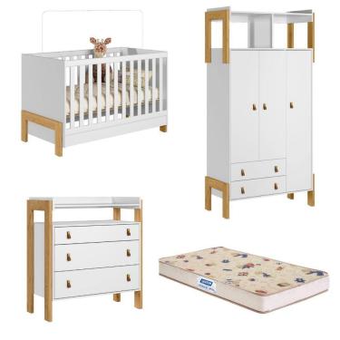Imagem de Quarto de Bebê Completo Berço mini cama Guarda Roupa Cômoda Fantasia Qmovi e Colchão Gazin