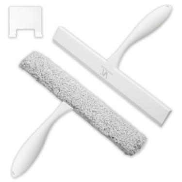 Imagem de Rodo de chuveiro para portas de vidro e kit de limpeza de microfibra, ferramentas de lavagem de janelas de 28 cm com alça antiderrapante e gancho adesivo