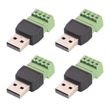 Imagem de Teansic 4 peças USB 2.0 macho para conector de terminal de parafuso de 4 pinos, conector de bloco terminal de parafuso USB 2.0, adaptador macho tipo A sem solda para reparo de cabo USB