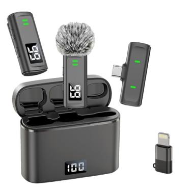 Imagem de NPTCL Microfone de lapela sem fio para iPhone 16/15 Android - Mini microfone com cancelamento de ruído, clipe no microfone com capa de carregamento 24H para TikTok Instagram YouTube, transmissão de