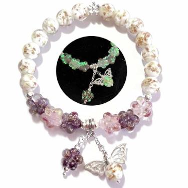 Imagem de ARTSY Crafts Pulseira de contas de vaga-lume que brilham no escuro, pulseiras inspiradoras exclusivas com significado, presentes de aniversário de chacra de cura de cristal de sereia, 6-7 inches