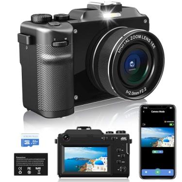 Imagem de Câmera digital 4K 48MP para fotografia: Câmera vlogging de viagem de lente dupla com zoom de 18X com cartão SD de 32 GB para YouTube Tiktok, câmera compacta de foco automático de 7 cm para