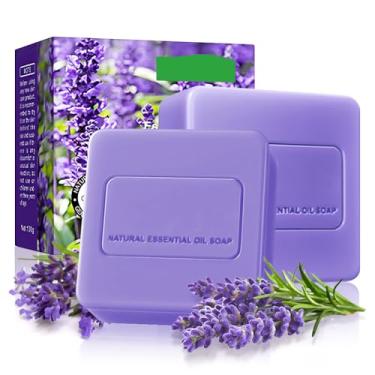 Imagem de AMY'S DIARY Sabonete em barra natural vegano feito à mão para rosto e corpo, com óleos essenciais premium, rica umidade e limpeza suave para homens e mulheres, pacote com 2 (lavanda)