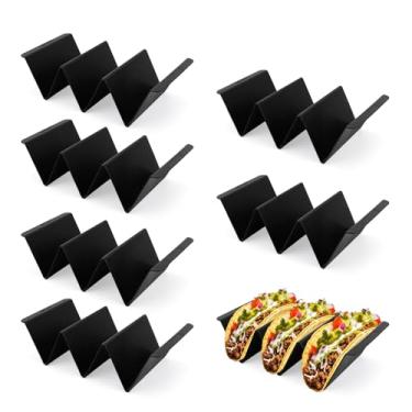 Imagem de 7 Suportes para Tacos, Pretos Grandes Plástico Tabuleiros Tacos Reutilizáveis Pratos Servir para Festas Mexicanas, Adequados Micro-Ondas e Máquina Lavar Louça