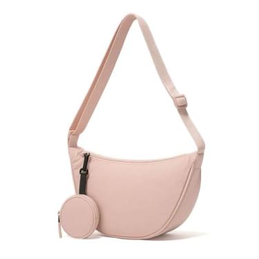 Imagem de ALWY Bolsa Transversal Feminina Estilo Meia-Lua - Alça Ajustável, Inclui Mini Bolsa para Moedas e Fone - Perfeita para Dia a Dia, Viagens e Atividades Esportivas (Rosa)