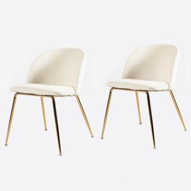 Imagem de Kit 2 Cadeiras ANM8100F Anima Office em Veludo Off White Base em Aço Dourado