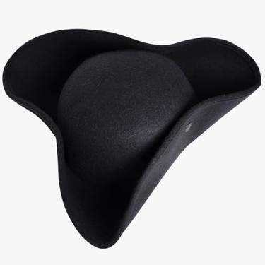 Imagem de Chapéu de pirata envelhecido estilo colonial tricórnio para adultos Halloween chapéu triângulo colônia, Marrom, tamanho �nico