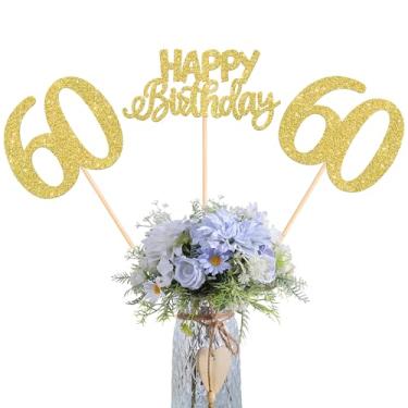 Imagem de Pacote com 12 bastões para mesa de centro de mesa de 60 anos com glitter de 60 anos para 60 anos de idade para 60 fabulosos artigos de festa temática de feliz aniversário dourado