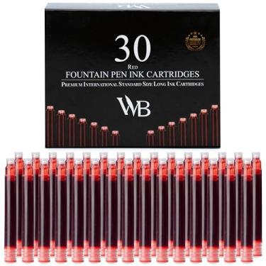 Imagem de Wordsworth & Black Recargas de tinta para caneta-tinteiro – conjunto de 30 cartuchos de tinta vermelha – tamanho padrão internacional – comprimento APPR 2,04 polegadas – diâmetro da base APPR 0,24